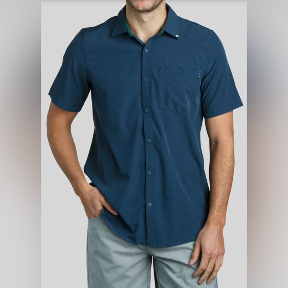 William Murray Blue Button Down Short Sleeve Performance Golf Shirt XL $85